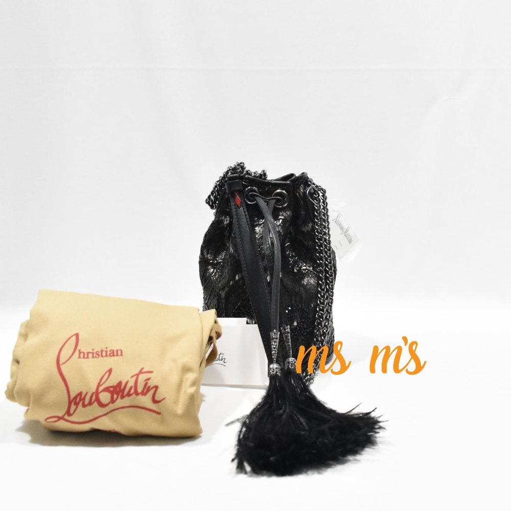 NWT Christian Louboutin Lace Feathers Bucket bag